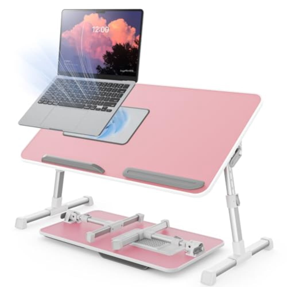 Laptop Desk for Bed with Cooling Fan, Height and Angle Adjustable Laptop Stand for Bed, Lap Desk Tray Table, Lightweight Foldable Portable Computer Table for Couch Sofa Chair Floor Desk