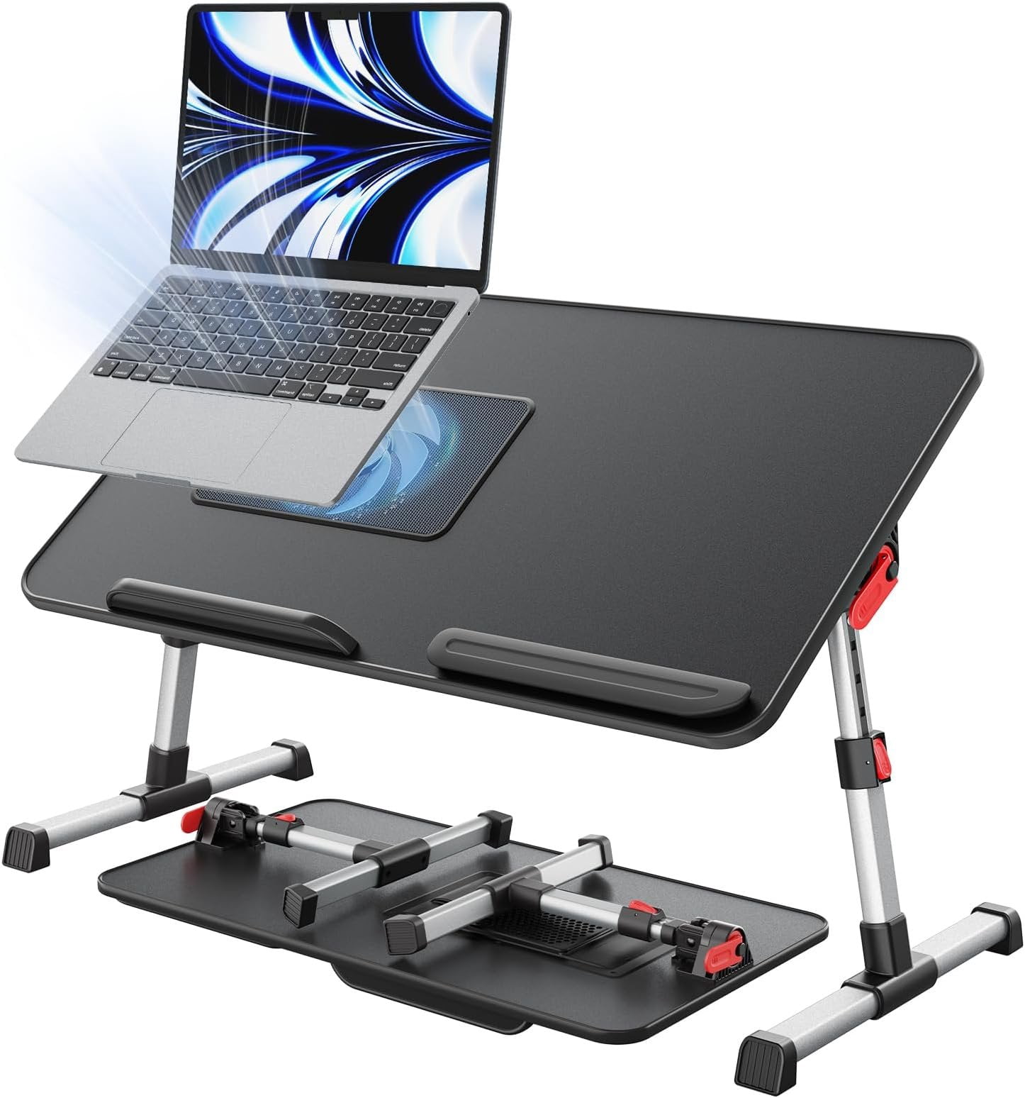 Laptop Desk for Bed with Cooling Fan,  Height & Angle Adjustable Laptop Stand for Bed, Lap Desk Tray Table, Lightweight Foldable Portable  Table for Couch Sofa Chair Floor Desk (Black)