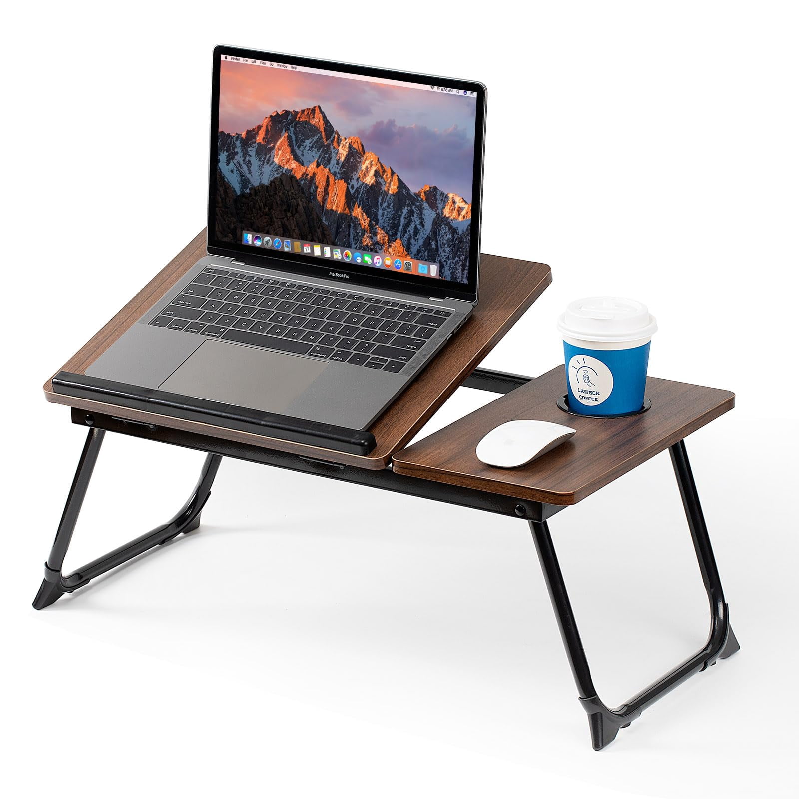 Laptop Desk For Bed Couch  Adjustable Foldable Table With Cup Holder Breakfast Serving Tray Portable Lap Stand Working Reading Writing Eating Gaming In Sofa Floor(darkwalnut)