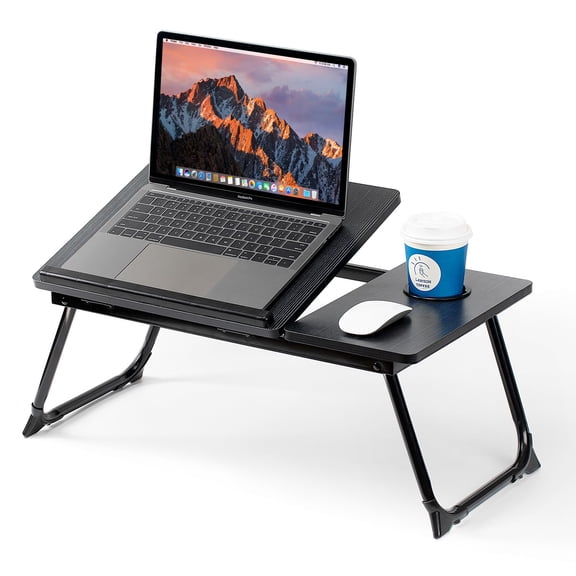 Laptop Desk For Bed Couch  Adjustable Foldable Table With Cup Holder Breakfast Serving Tray Portable Lap Stand Working Reading Writing Eating Gaming In Sofa Floor(black)