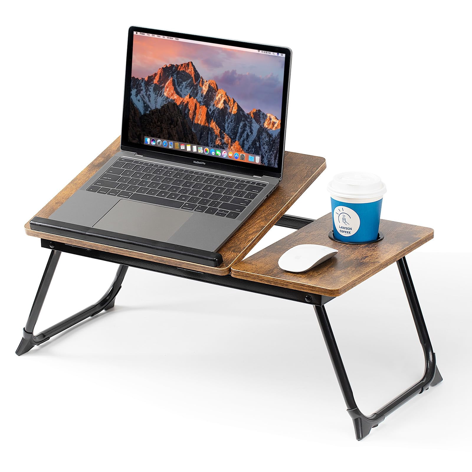 Laptop Desk For Bed Couch  Adjustable Foldable Table With Cup Holder Breakfast Serving Tray Portable Lap Stand Working Reading Writing Eating Gaming In Sofa Floor(retrobrown)