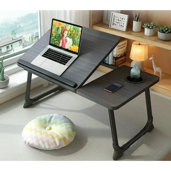 Laptop Desk for Bed Couch, Portable Lap Desk/ Stand for Laptop, Small Adjustable Foldable Bed Table for Laptop and Writing, Bed Tray Table with Cup Holder(Black)