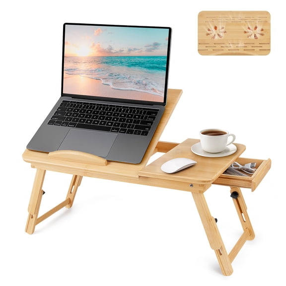 Laptop Desk For Bed Height & Angle Adjustable Foldable Lap With Drawer Cup Holder Portable Table Working Reading Writing Or Breakfast On Sofa Couch Floor