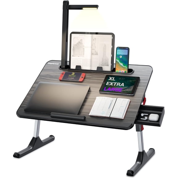 Laptop Desk for Bed with LED Light, Adjustable Foldable Bed Table Lap Desk,Computer Tray Laptop Stand with Book Stand,Wrist Rest, Storage Drawer for Adults Kids Writing Work Study Couch Floor