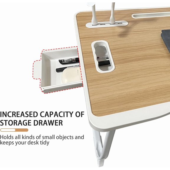 Laptop Desk for Bed, Laptop Bed Tray Table with Storage Drawer and Cup Holder, Laptop Bed Desk Tray with USB Charge Port, Foldable Bed Table for Writing Working Reading (Yellow)$$Office