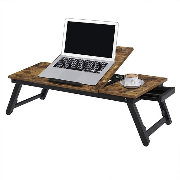 Laptop Desk, Bed Sofa Breakfast Tray, Adjustable Tilt Top, Right-Left Handed, Rustic Dark Brown
