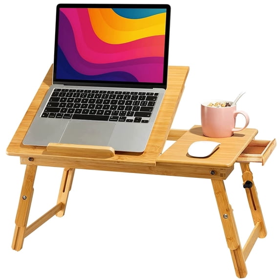 Laptop Desk for Bed Table,Bamboo Lap Desk,WLRETMCI Adjustable Breakfast Serving Bed Tray w/Drawer Foldable Bed Table for Sofa, Bed,Working Study Reading Eating