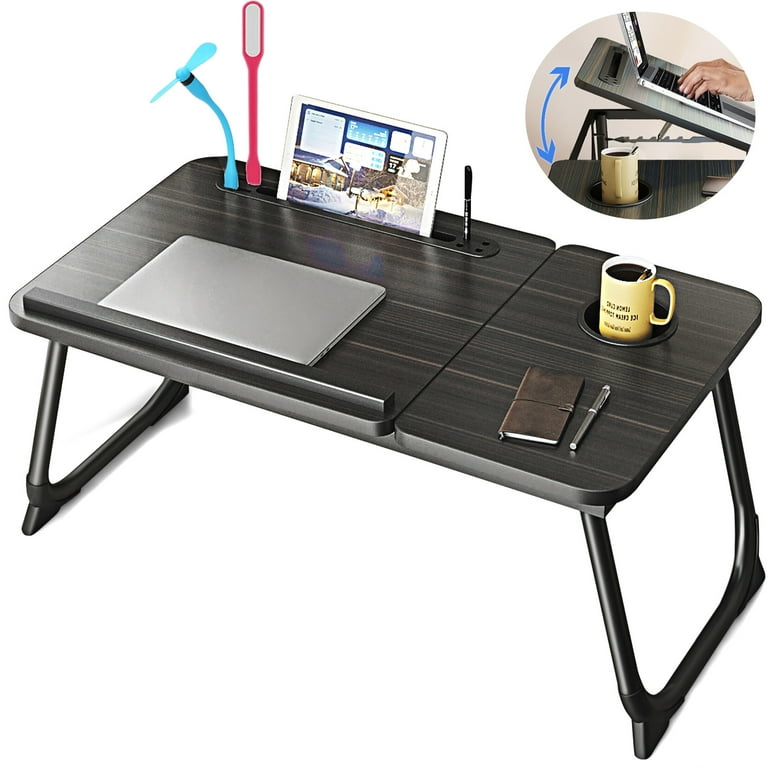 Laptop Lap Desk, Foldable Laptop Table Tray with 4 USB Ports Storage Drawer  and Cup Holder