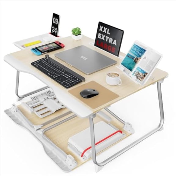 Laptop Desk for Bed XX-Large Foldable Bed Tray Table for Eating Breakfast Writing Working Gaming Drawing with Storage Drawer Handrest Bookstand Tablet Stand Phone Stand