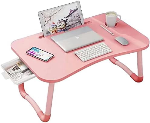 Laptop Desk Foldable Bed Table, Portable Lap Desk Laptop Bed Tray Table with Storage Drawer and Cup Holder, Lap TraysTables Notebook Stand Reading Desks Breakfast Tray for Beds Couch Sofa Floor –
