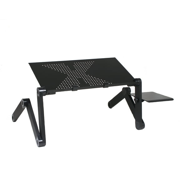 Laptop Desk, Folding Table Adjustable Computer Reading Holder with Fan & Mouse Black