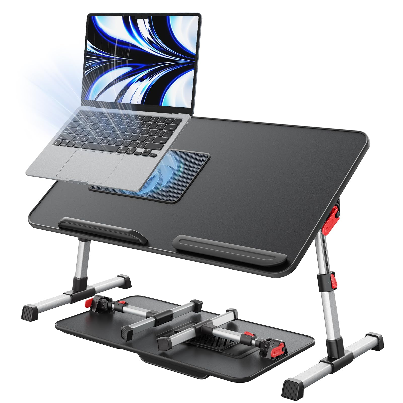 Laptop Desk For Bed With Fan  Height & Angle Adjustable Stand Lap Tray Table Lightweight Foldable Portable Computer Couch Sofa Chair Floor (black)