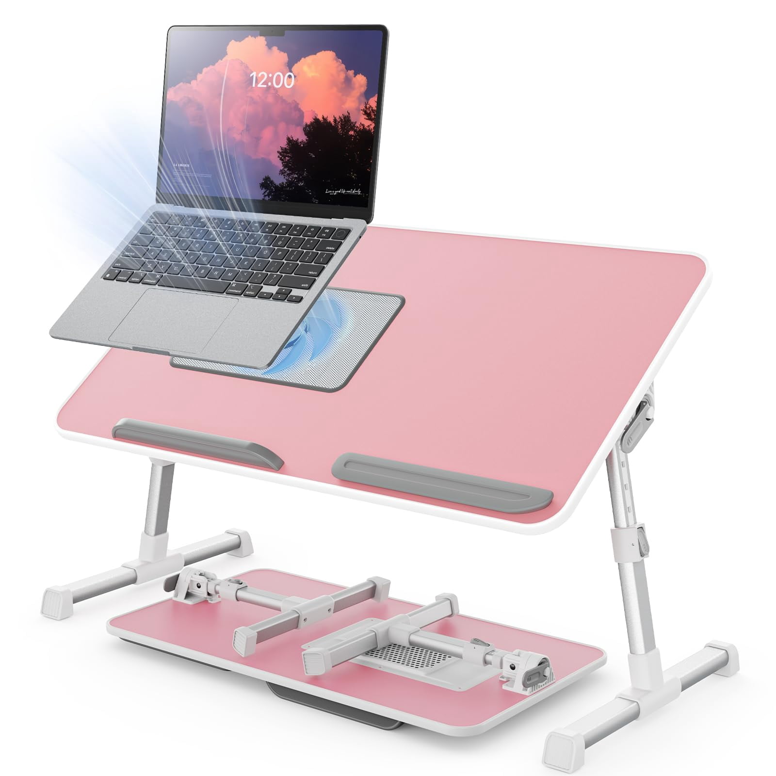 Laptop Desk For Bed With Fan  Height & Angle Adjustable Stand Lap Tray Table Lightweight Foldable Portable Computer