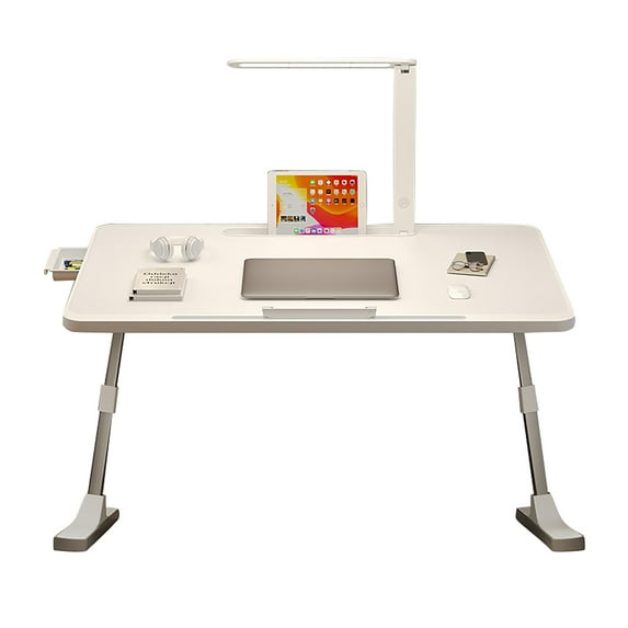 Laptop Desk For Bed With LED Lamp 3 Levels Brightness 5 Adjustable Heights 10.6 "-15.4" Foldable Multifunctional Bed Desk (23.6 "x 17.7")