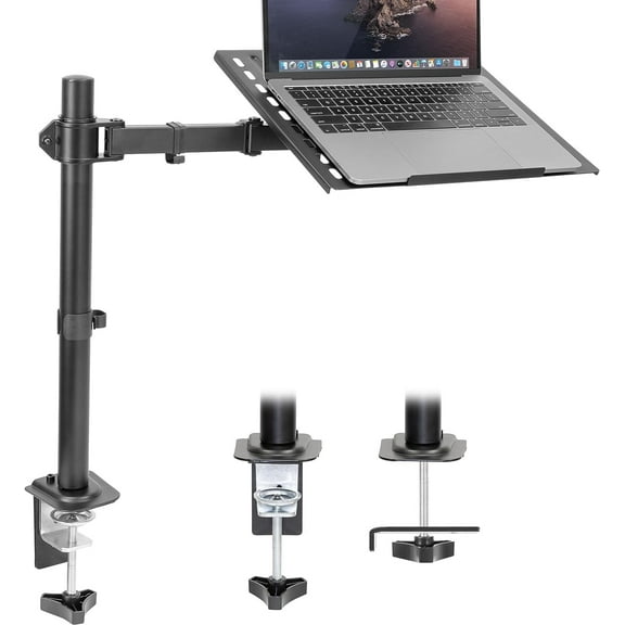 Laptop Desk Mount, Fully Adjustable Ergonomic Laptop Arm with Vented Tray, Cable Management, Clamp and Grommet Base, Fits Laptops up to 17 Inches, Black