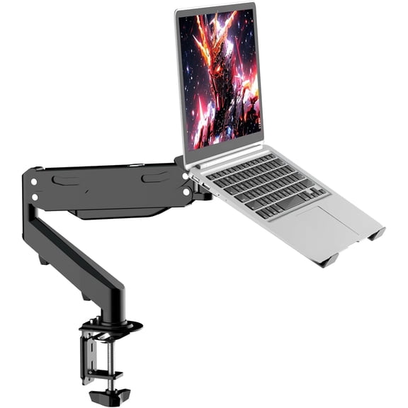 Laptop Desk Mount with Gas Spring Arm, 2 in 1 Monitor Laptop Stand for 12-17 inch Notebook and 13-32 inch Computer Screen,Holds 22lbs. Full Motion Monitor Laptop Stand Mount with Vented Tray