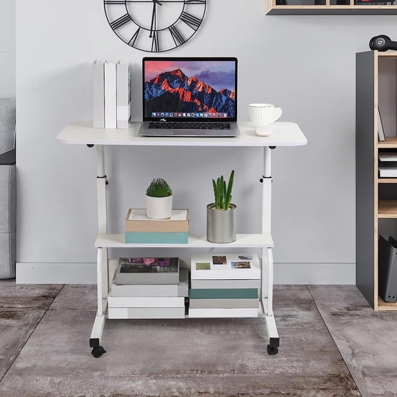 Laptop Desk Removable and Adjustable Height Table for Bedroom Bedside Lazy Sofa Minimalist Office Home Student Writing Desk, Small Standing with Storage TV Tray Table.White
