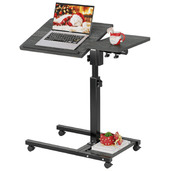 Laptop Desk Stand for Bed Portable Desk Overbed Bedside Mobile Laptop Table Rolling Foldable Table Adjustable Height with Locked Wheels & Mouse Pad for Office Sofa