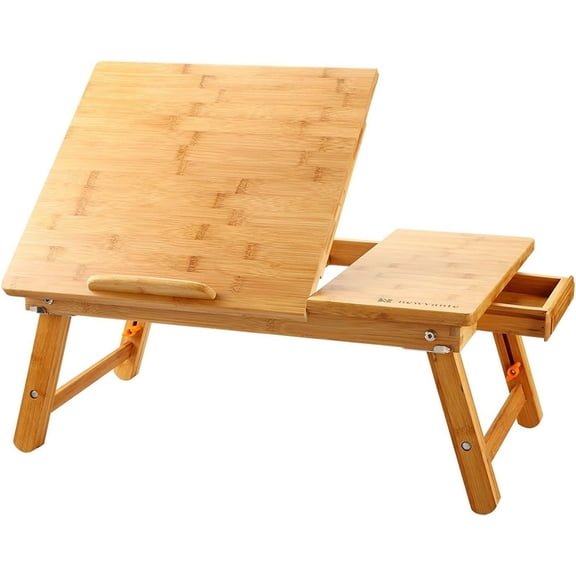 Laptop Desk Table Adjustable Bamboo Foldable Breakfast Serving Bed Tray w' Tilting Top Drawer