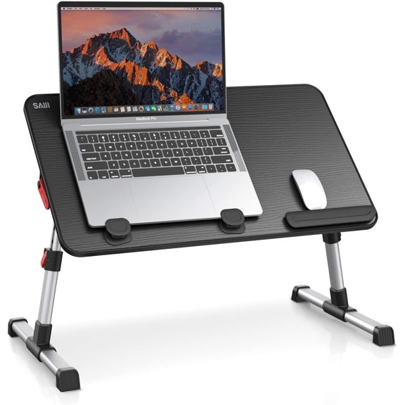Laptop Desk Table, Adjustable Laptop Stand, Portable Lap Desks with Foldable Legs, Notebook Standing Breakfast Tray Reading Desk for Sofa Couch Bed Floor (Black,Medium Size)