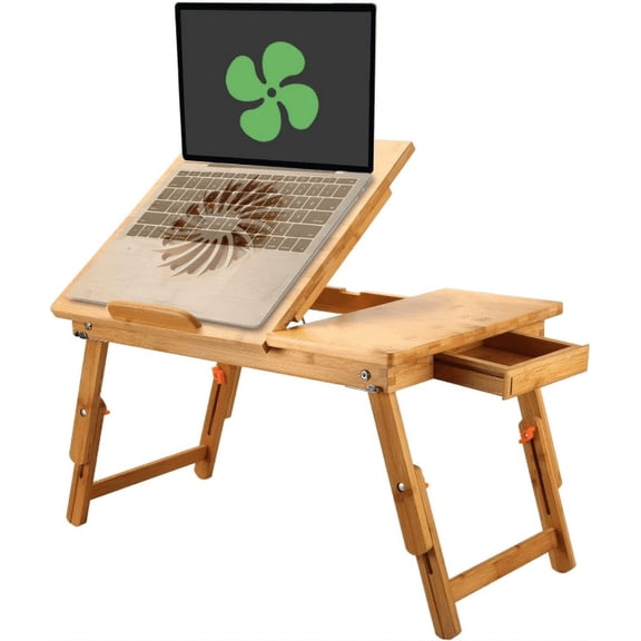 Laptop Desk enshijinzi Adjustable Bed Desk Table Bamboo with USB Fan Foldable Bed Tray w' Drawer