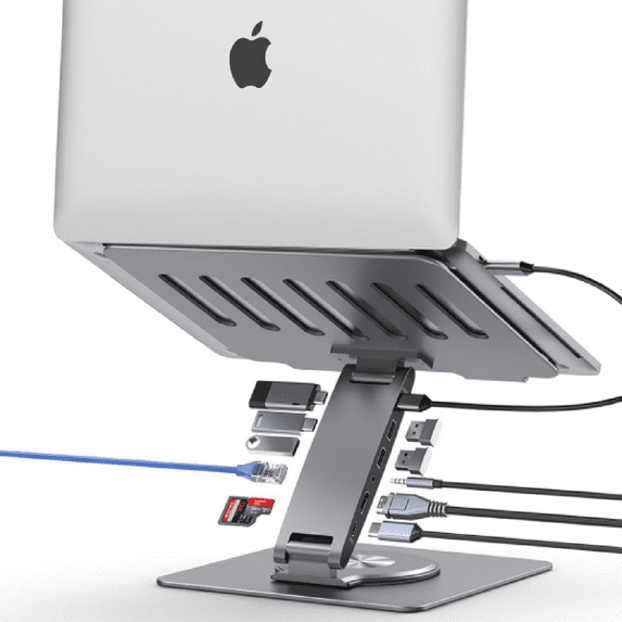 Laptop Docking Station for MacBook Pro/Air/Dell/HP/Surface HC 11-in-1 USB C Hub 360°Rotatable Laptop Stand with USB Hub 4K HDMI USB 3.0 PD100W 3.5mm Audio Jack RJ 45 TF/SD Reader Universal Laptop Doc