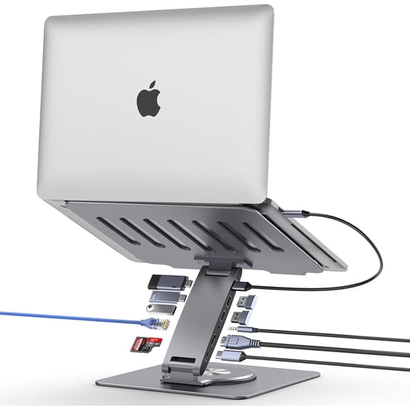 Laptop Docking Station for MacBook Pro/Air/Dell/HP/Surface 11-in-1 USB C Hub 360Rotatable Laptop Stand with USB Hub 4K HDMI USB 3.0 PD100W 3.5mm Audio Jack RJ 45 TF/SD Reader Universal Laptop Dock