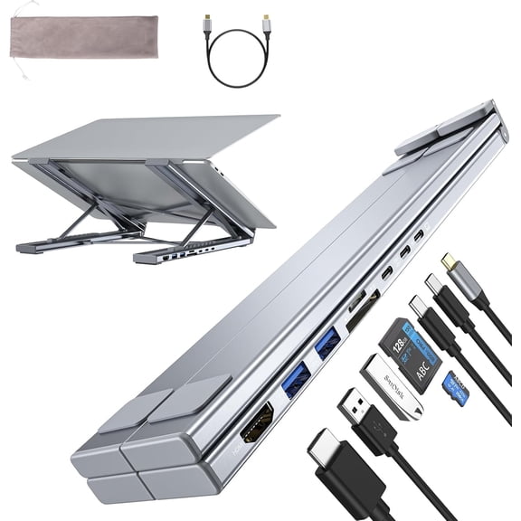 Laptop Docking Station Stand, 8 in 1 USB C Hub HDMI Portable Laptop Stand with USB Ports, USB C Multiport Adapter USBC Dock Station Computer Holder for MacBook Pro/Air, Dell, HP, Lenovo, ASUS