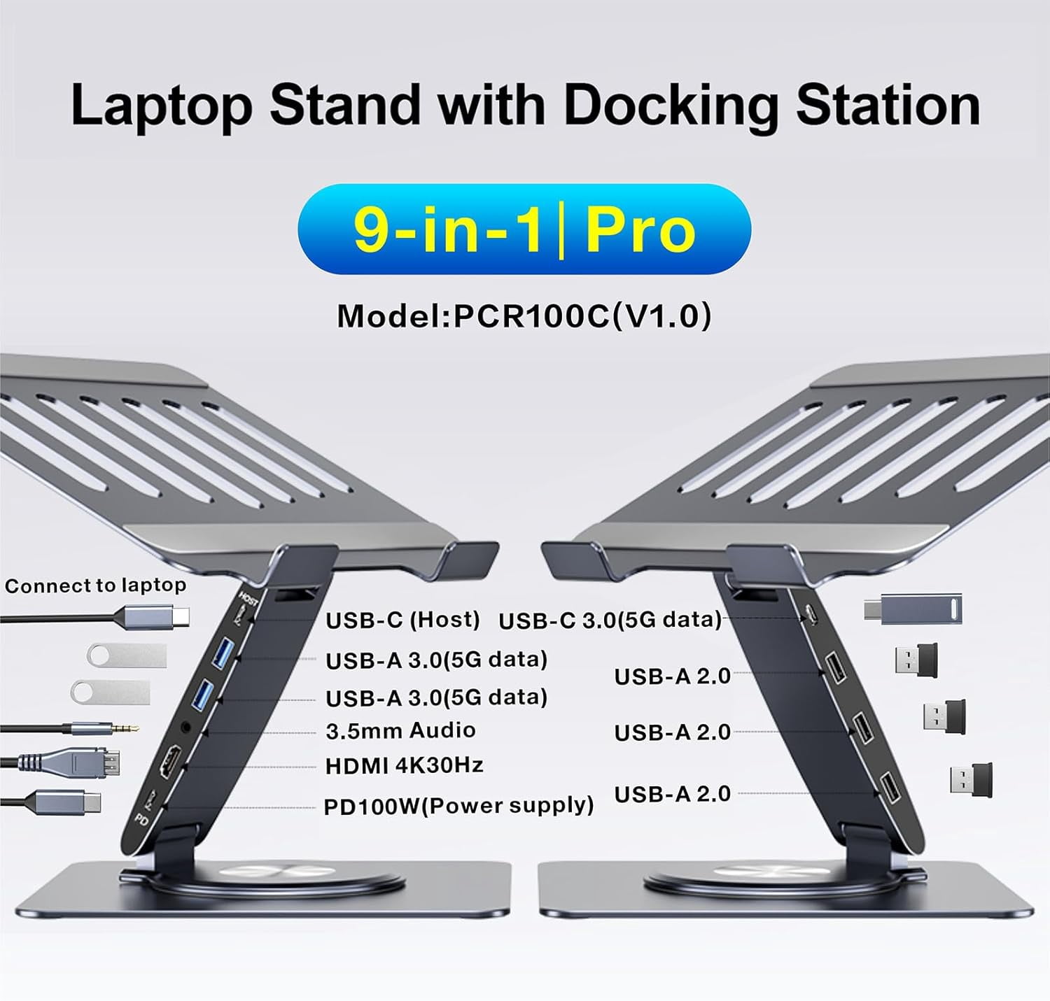 Laptop Docking Station Stand Dual Display 4K  USB3.0 360 Swivel for    Surface with USB-C Hub Multiport Adapter