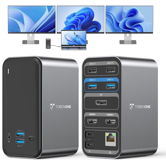 Laptop Docking Station with 2 HDMI/DP, Docking Station Dual Monitor with Power Supply 100W, 7 USB-C/A Ports,Ethernet,Compatible for Thunderbolt 4/3 Windows//HP/Lenovo