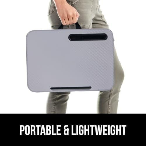 Laptop Lap Desk with Phone Holder, Pillow Cushion Desks Fit Laptops up to 15.6", Tray Ledge Keep Computers in Place, Portable Travel Workstation Essentials for Home, Dorm Room, Gray