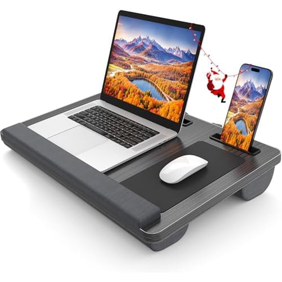 Laptop Lap Desk, Portable Large Laptop Desk for Bed, Up to 17 Inch Lap Pad Tray with Wrist Rest, Mouse Pad, Tablet Phone Slot, Portable Handle, Cushion (Black)