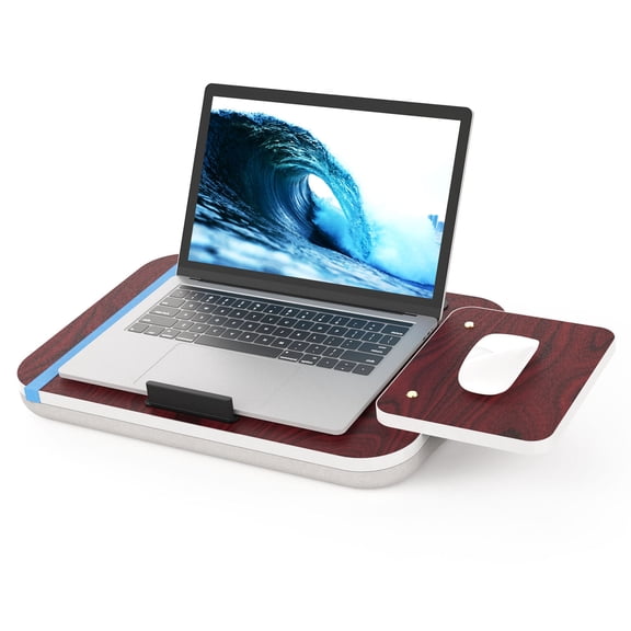 Laptop Lap Desk with Cushion, Tablet Holder and Detachable Mouse Tray, Fits Up to 16.1 Inches Laptops, Lap Desk for Bed Couch Sofa and Table