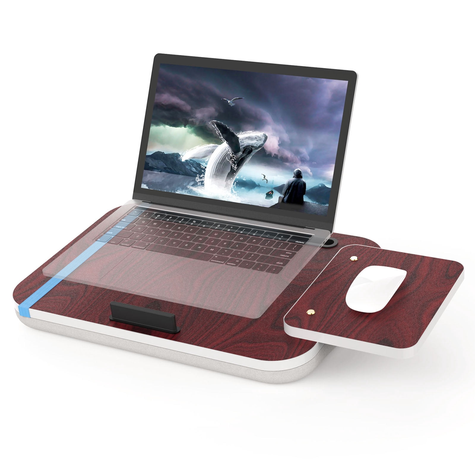Laptop Lap Desk with Cushion, Tablet Holder and Detachable Mouse Tray, Fits Up to 16.1 Inches Laptops, Lap Desk for Bed Couch Sofa and Table