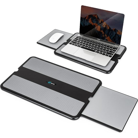 Laptop Lap Pad - Stand w Retractable Mouse Tray, Anti-Slip Heat Shield Tablet Notebook Computer Table w/Sturdy Stable Cooler Work Surface for Bed Sofa Couch or Travel