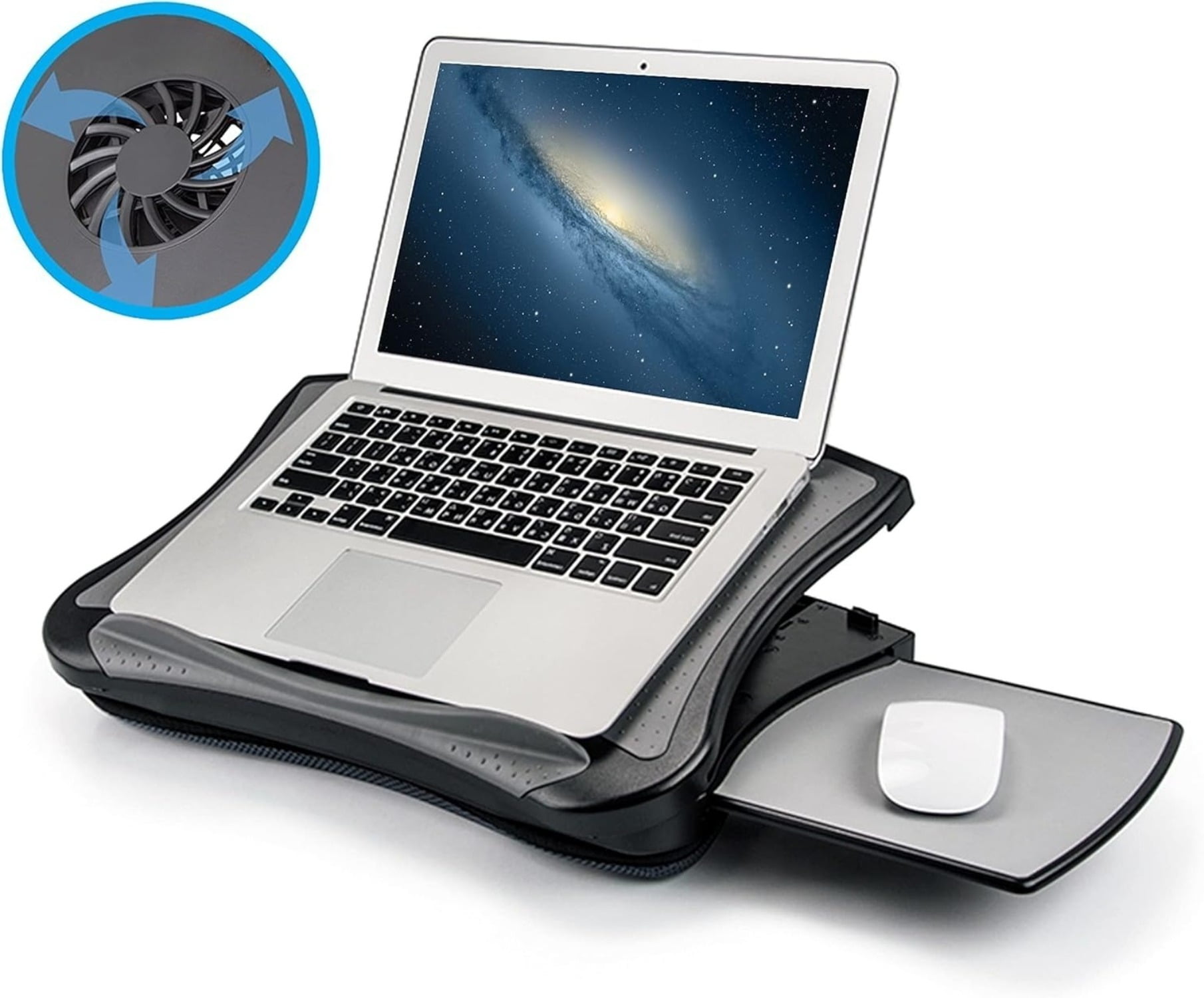 USB Cooling Fan Laptop Cooling Pad with Attached Mouse Pad, Cushion, Non-Slip Heat Shield