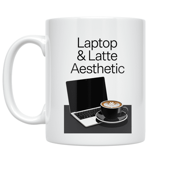 Laptop & Latte Aesthetic - Modern Workspace Enthusiast - 11 oz Ceramic Coffee Mug