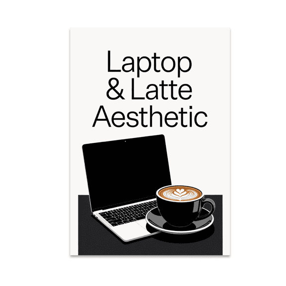 Laptop & Latte Aesthetic Wall Art - Workspace Decor Enthusiast - 13x19 Poster Print