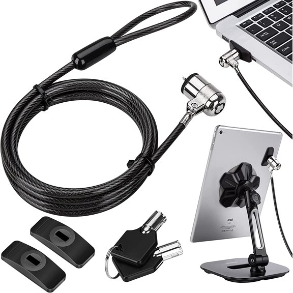 Laptop Lock, Tablet Lock Security Cable, 2 Keys Sturdy Steel iPad Locking Kit w/Adhesive Anchors, Anti Theft Hardware Protection for iPhone Mobile Notebook Computer Monitor MacBook Laptop