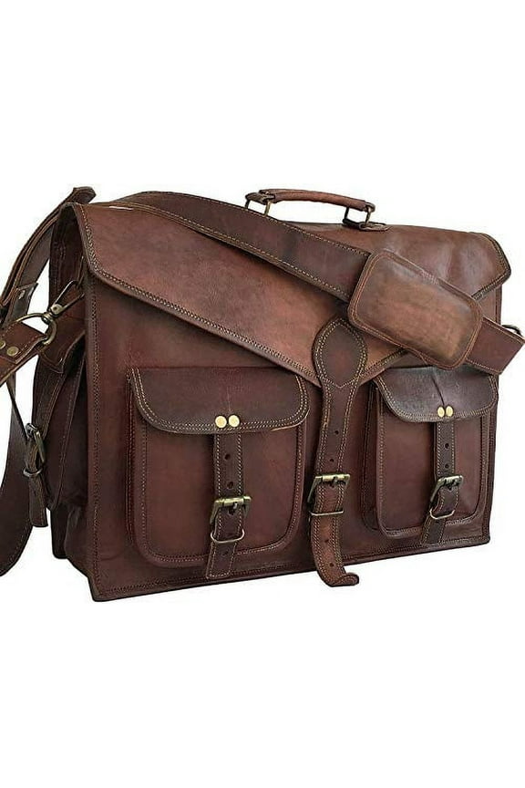 Laptop Messenger Bag 17.5 Inch, Vintage Canvas Leather Shoulder Bag, Durable Computer Bags Business Briefcases Satchel Bag Work Bags for Men and Women, Coffee