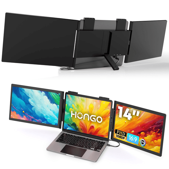 Laptop Monitor Extender Dual Monitor,14" FHD 1080P IPS Portable Monitor for Screen Attachment,Triple Travel Screen,USB-C & HDMI,Plug & Play,Fits for 14"-16.5" Laptops