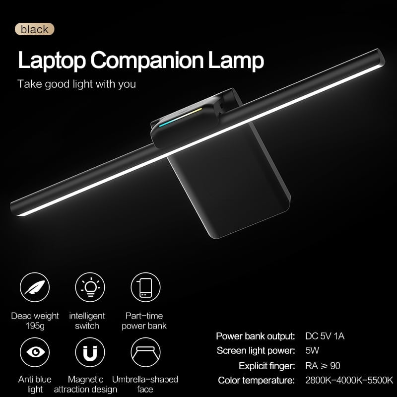 Laptop Monitor Light Bar, Auto Dimming, Non-Glare Home Office Desk Lamp for Curved/Flat Panel Monitors, Long Lasting Portable Office Desk Lamp for Office Travel Bedroom
