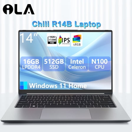 Laptop PC 14 Inch N100 CPU 16GBRAM 512GB ROM Windows 11 Intel 1920*1200 Dual WiFi Metal Fuselage With Dual Stereo Speakers