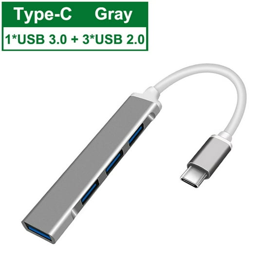 Laptop PC Splitter 4 Port USB 3.0 Expander USB C HUB Type-C Dock Station MODEL 1 TYPE-C GRAY