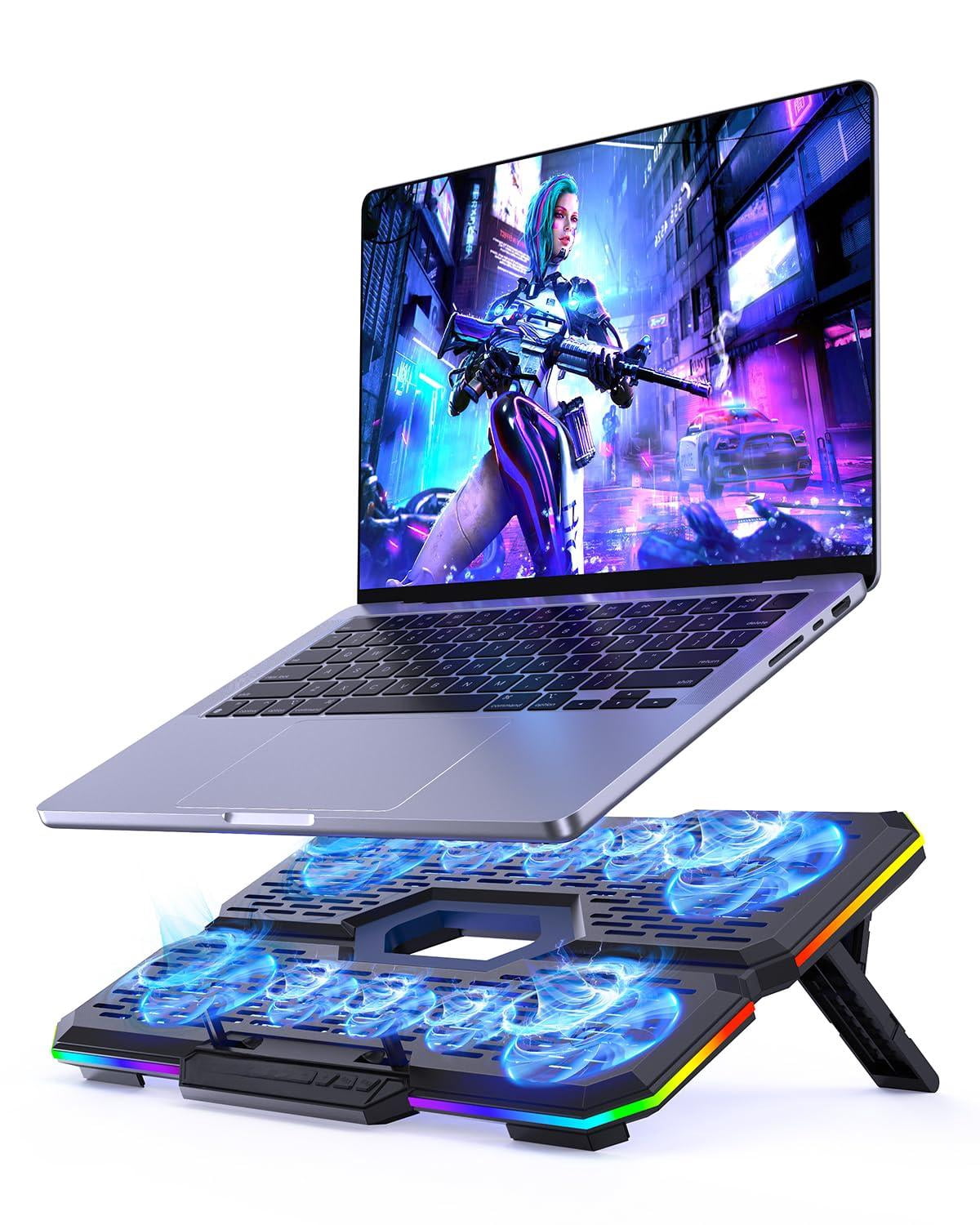 Laptop Pad  Gaming Cooler With 10 Quiet Fans Height Adjustable Stand For 12"-18.1" Laptops Rgb Lights Fan 2 Usb Port And Phone