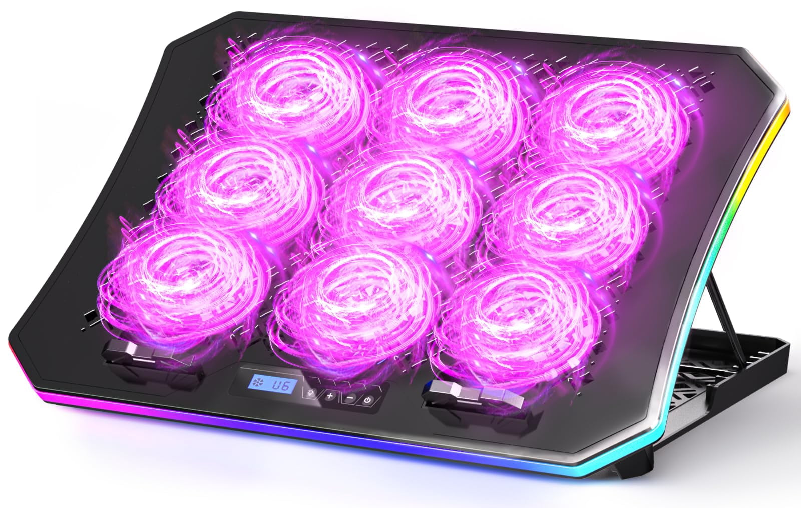 Laptop Pad  Gaming Fan With 9 Quiet Fans Rgb Cooler For 15.6-17.3 Inch 7 Height Stands 2 Usb Ports Phone Stand-purple