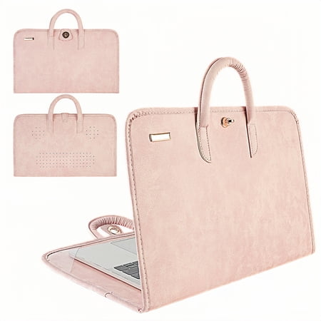 Laptop Protective Sleeve Case Compatible for 14 Inch Laptops, Bonlting Cute Pink PU Waterproof Notebook Bag with Handle and Multi-Vent for Cooling