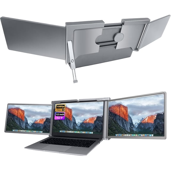 Laptop Screen Extender, 12” Laptop Monitor Extender, Triple Monitor for Laptop with 2-in-1 Cable, Build-in Stand, Compatible with Win/Mac-Especially M1& M2, for 13”-16.5” Laptops