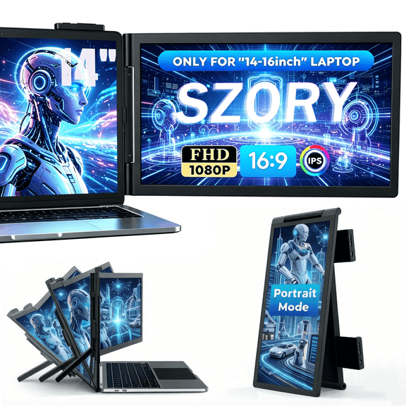 Laptop Screen Extender 14" Dual Portable Computer Monitor Travel Second Screen for Laptops 14-17",1080P FHD IPS HDMI/USB-C Travel Monitor Extender for Wins/Mac/Chrome/Switch/PS5
