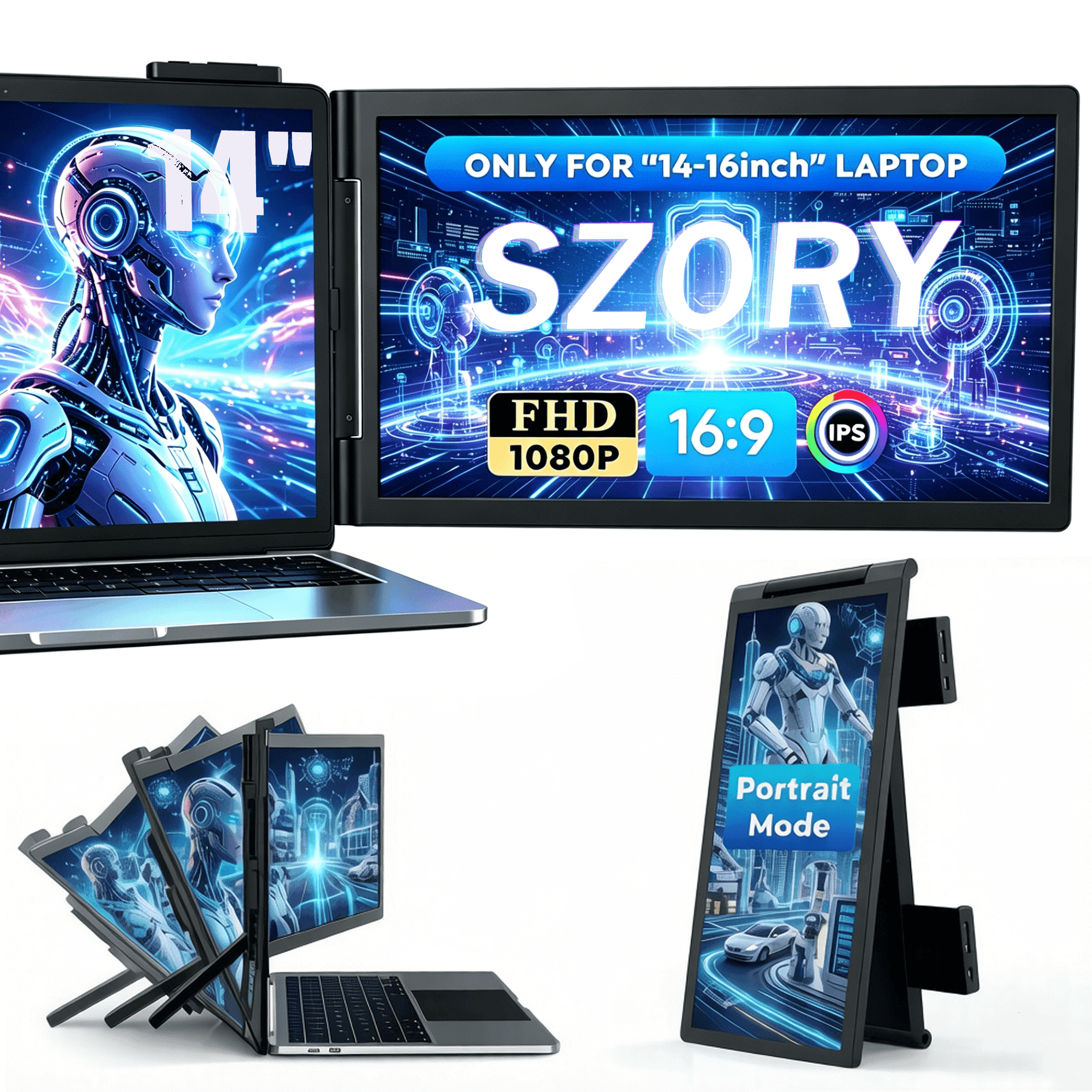 Extensor de pantalla para laptop 14" monitor portátil dual para computadora segunda pantalla de viaje para laptops de 14-17", 1080P FHD IPS HDMI/USB-C extensor de monitor de viaje para Wins/Mac/Chrome/Switch/PS5